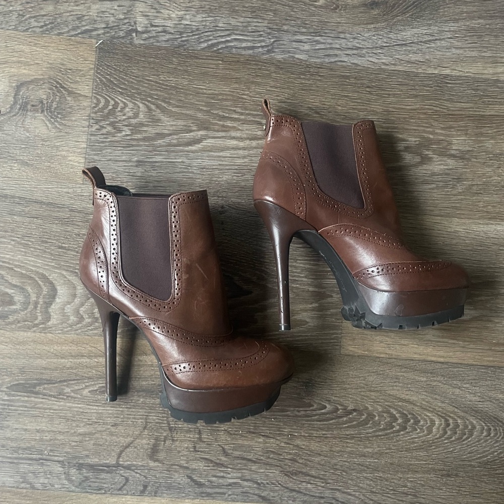 Sam Edelman Brown Leather Platform Chelsea Ankle Boots Brogue Lug Sole Y2K 8.5